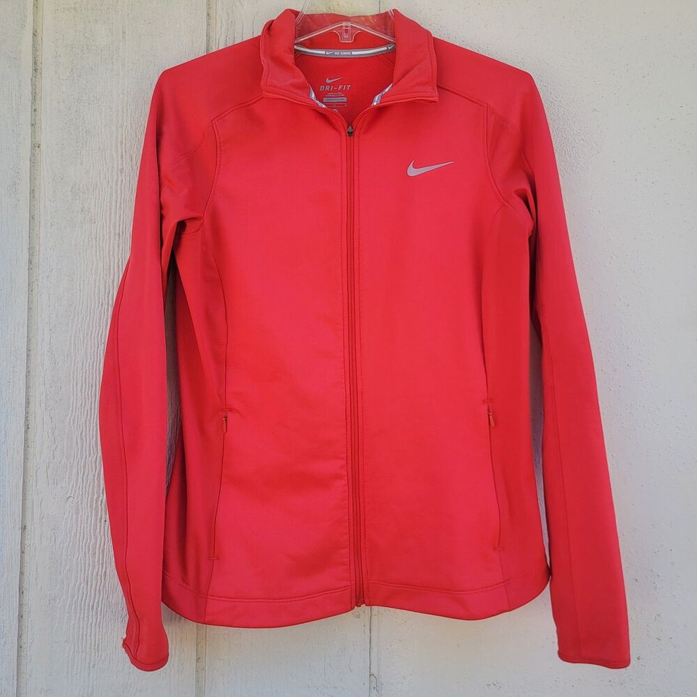 nike dri fit red full zip athletic jacket mens sz med